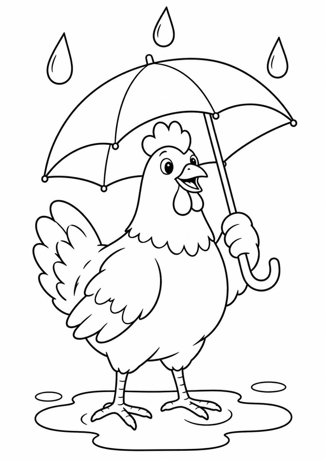 Galinha com guarda chuva para colorir para colorir