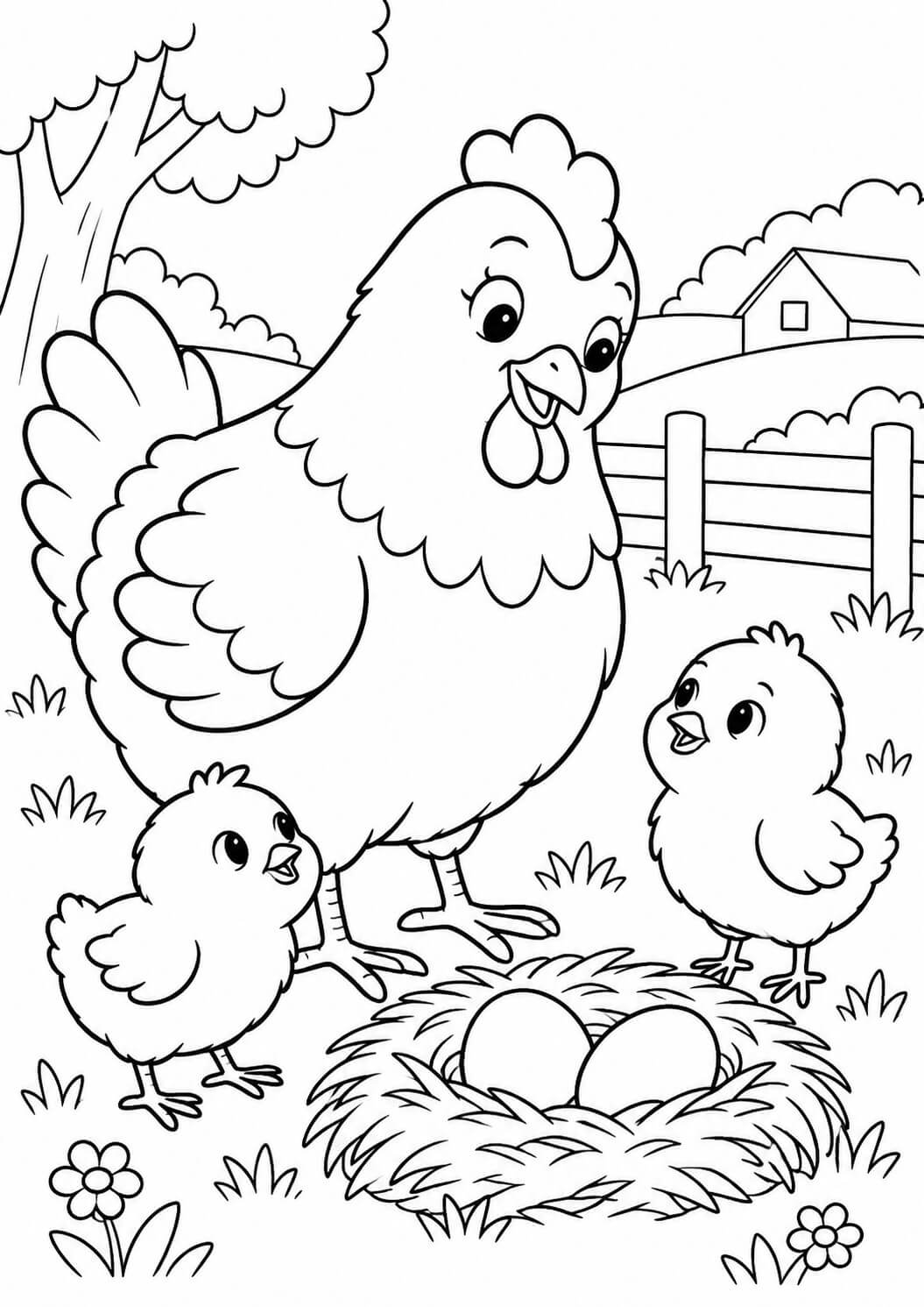 Galinha com pintinho para colorir para colorir
