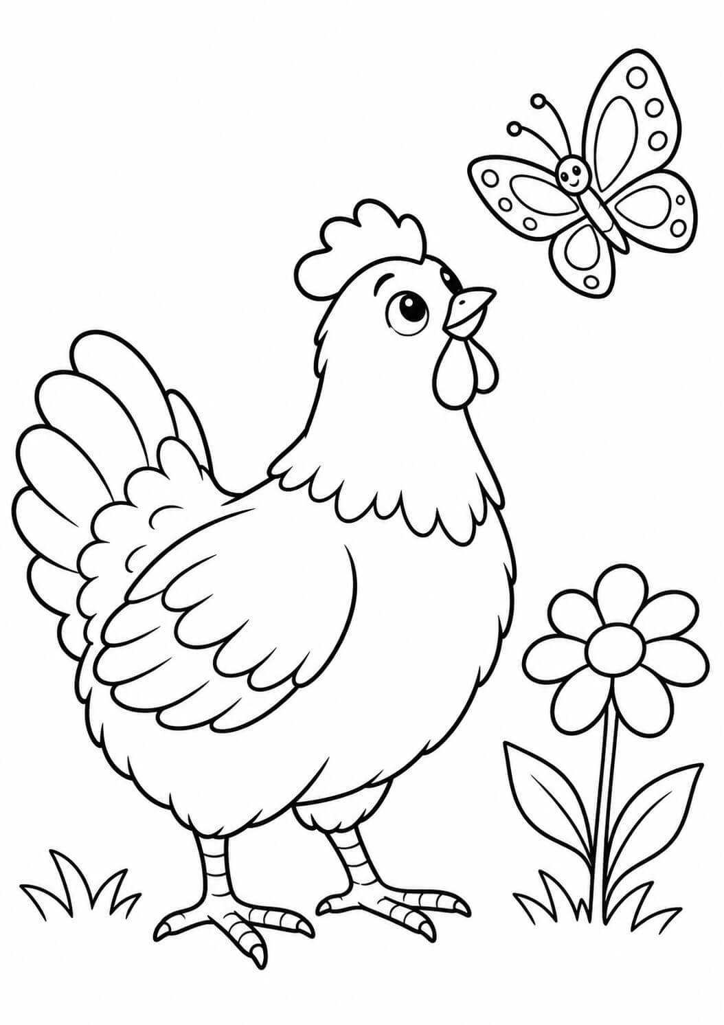 Galinha e borboleta para colorir para colorir