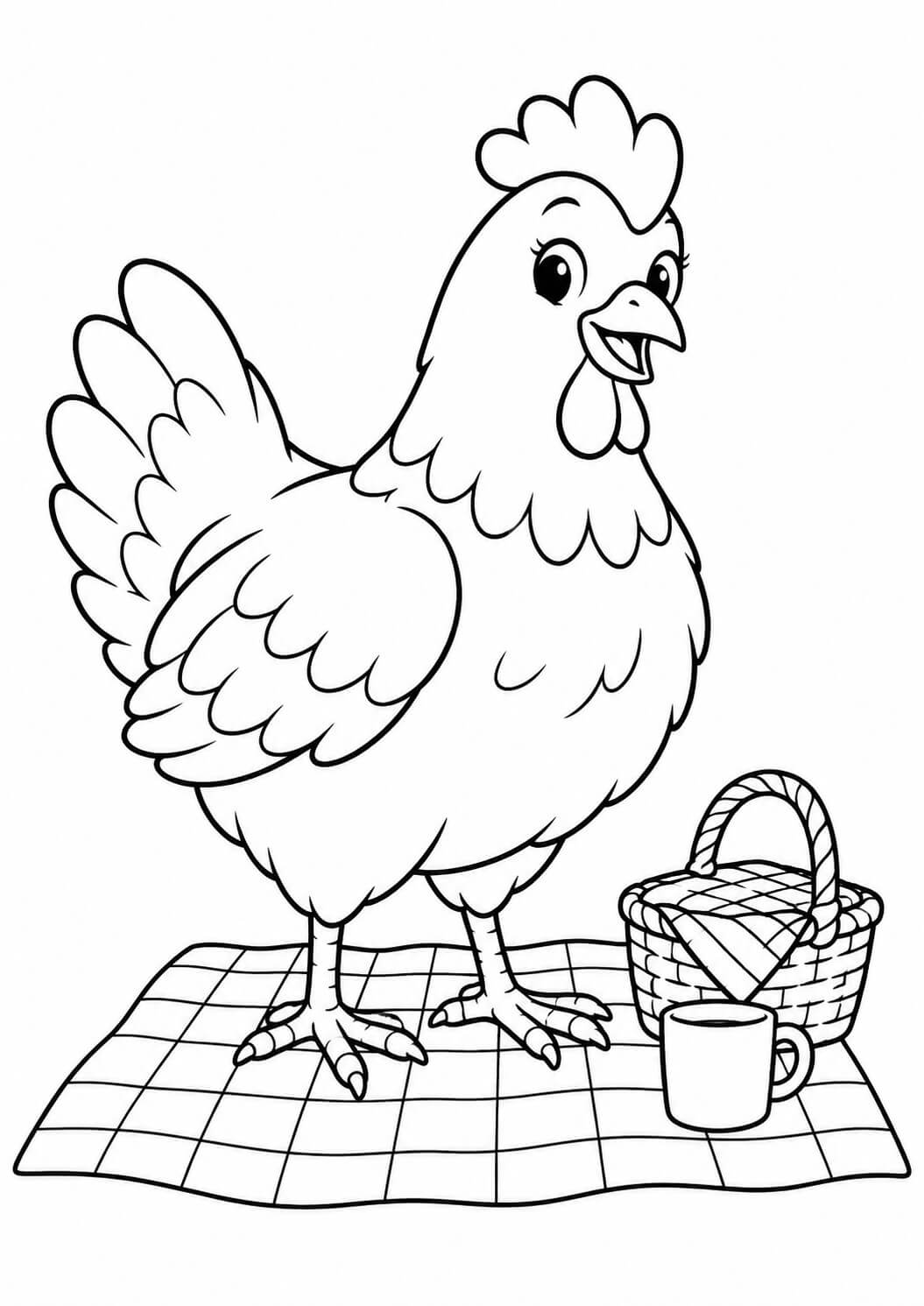 Galinha fazendo piquenique para colorir para colorir