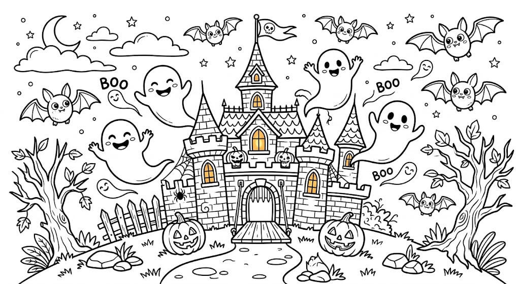 Castelo halloween para colorir para colorir