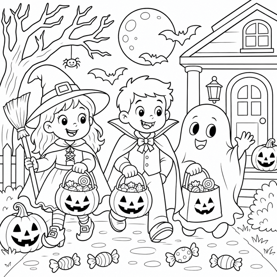 Criancas helloween para colorir para colorir