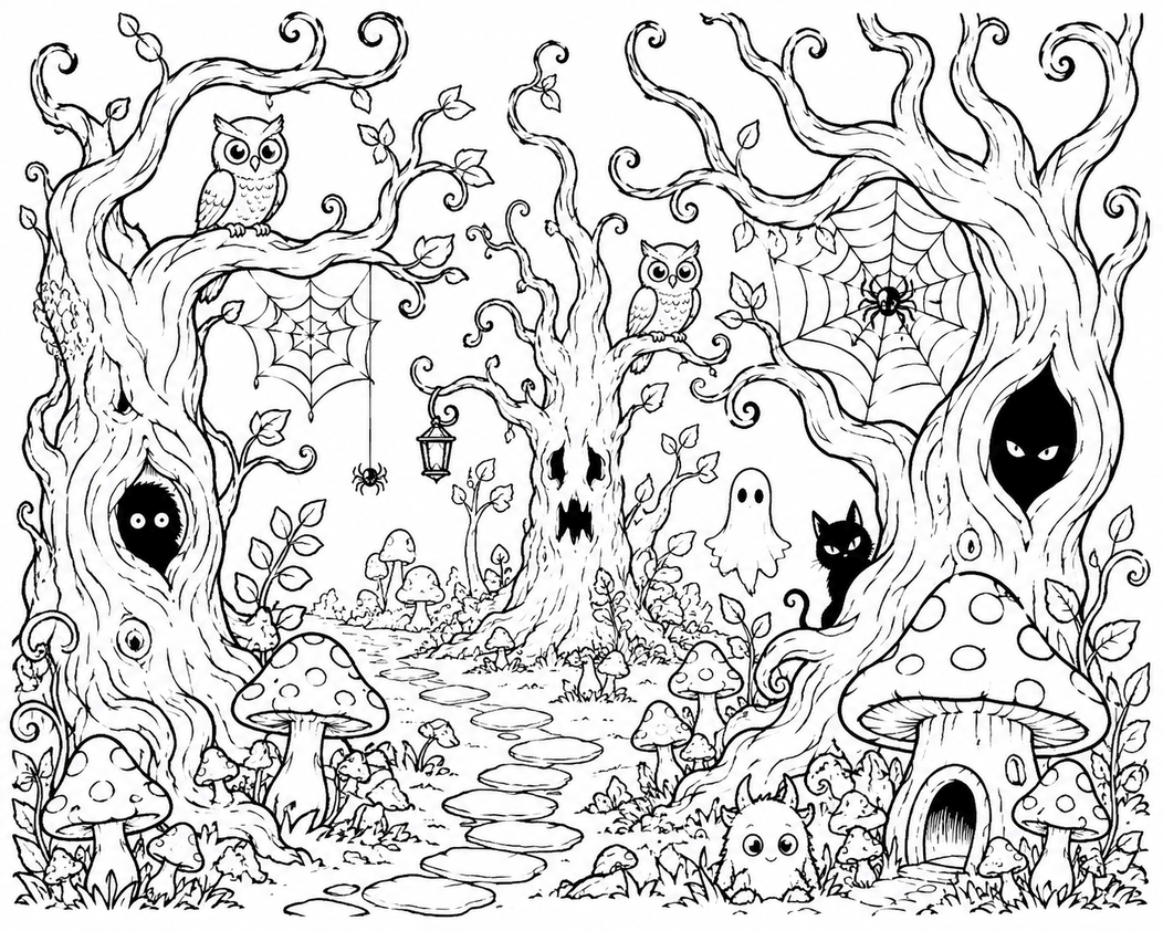Floresta halloween para colorir para colorir