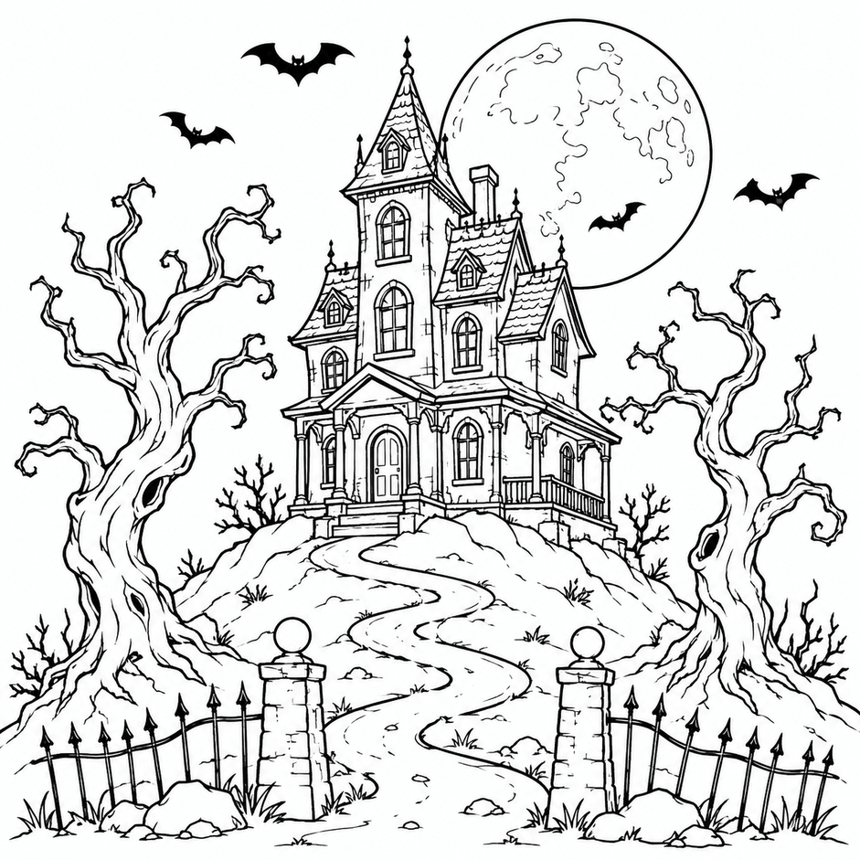 Halloween casa assombrada para colorir para colorir