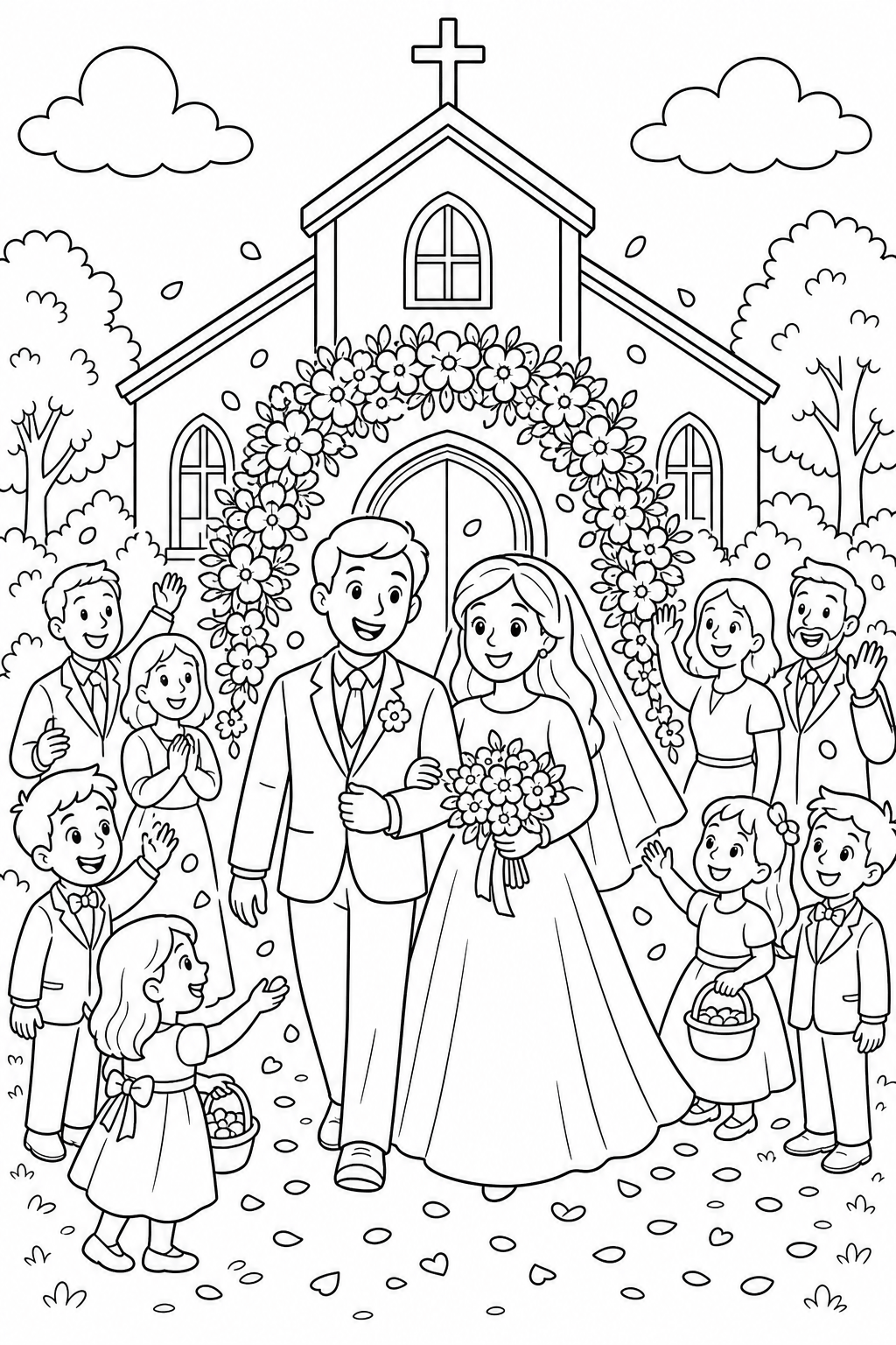 Casamento na igreja para colorir para colorir