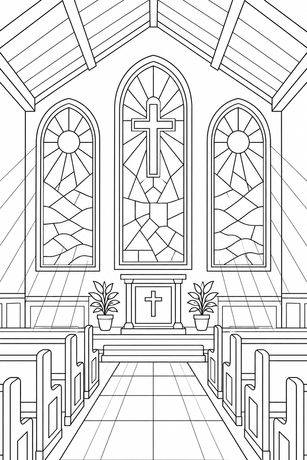 Igreja com vitrais para colorir para colorir