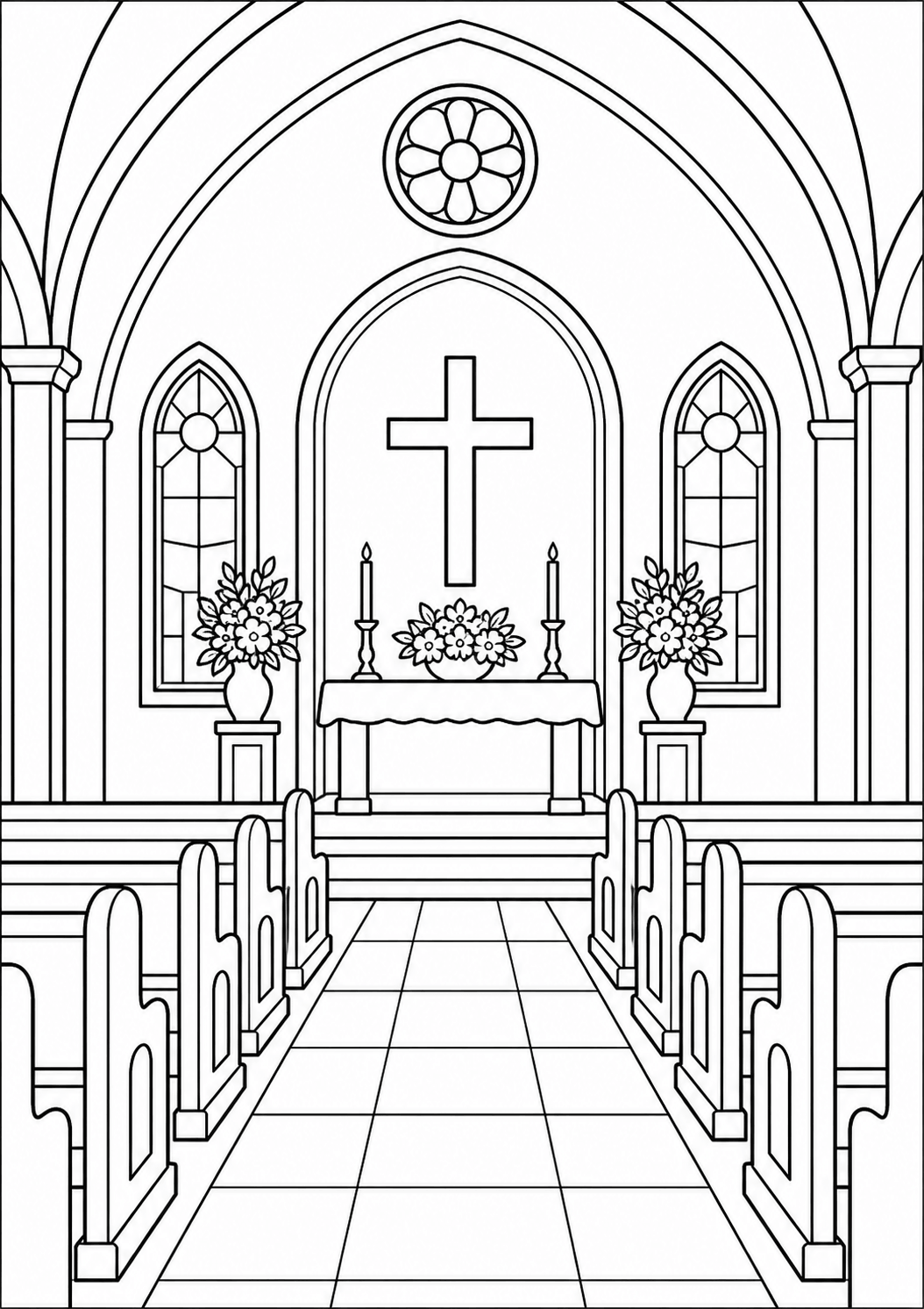 Interior da igreja para colorir para colorir