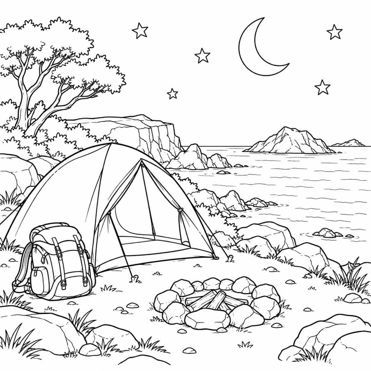 Ilha com acampamento para colorir para colorir