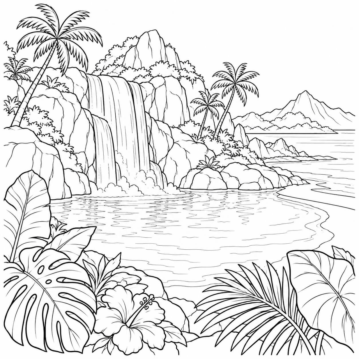 Ilha com cachoeira para colorir para colorir