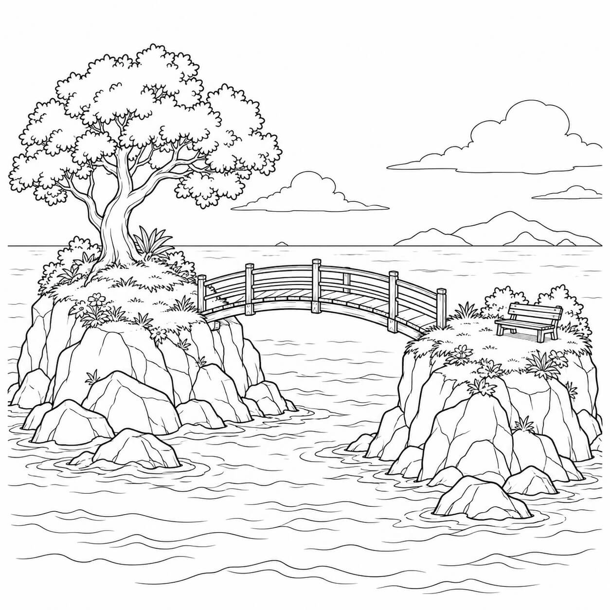 Ilha com ponte para colorir para colorir