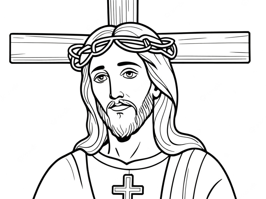 Jesus em frente a cruz para colorir para colorir