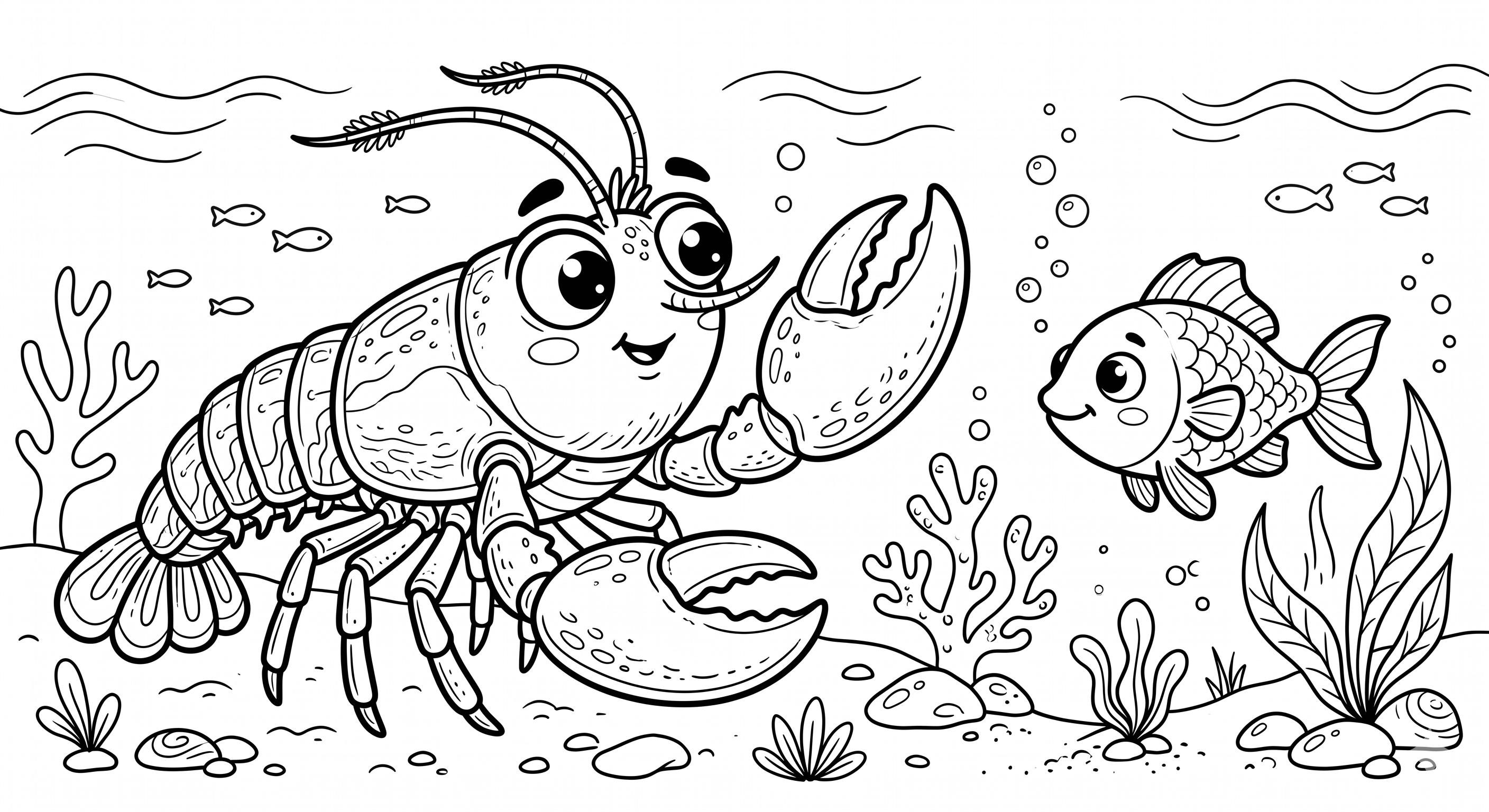 Lagosta e peixe para colorir para colorir