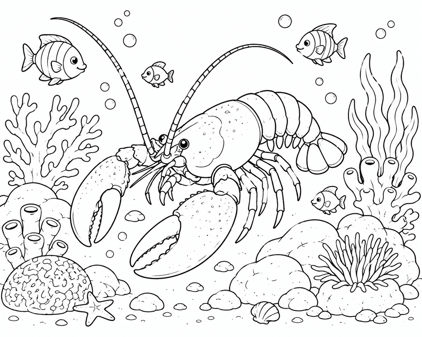 Lagosta e peixes para colorir para colorir