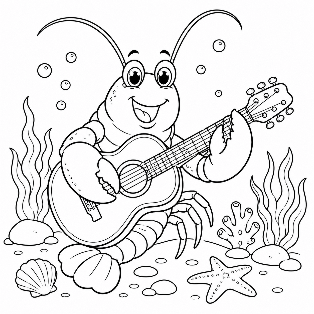 Lagosta tocando violao para colorir para colorir
