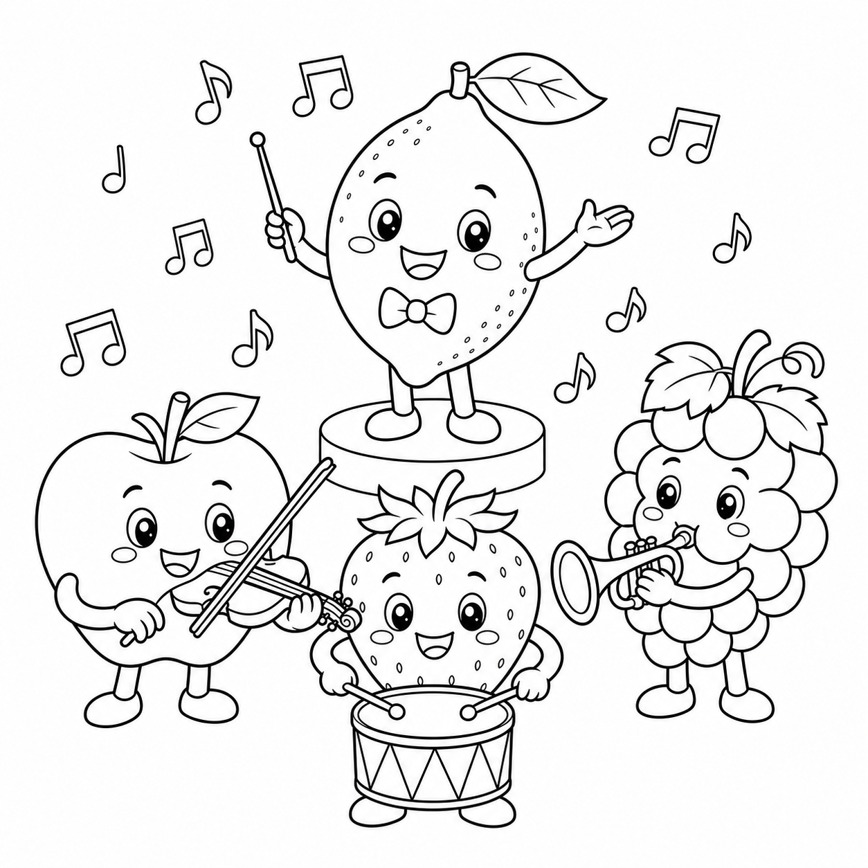 Limao maestro e banda de frutas para colorir para colorir