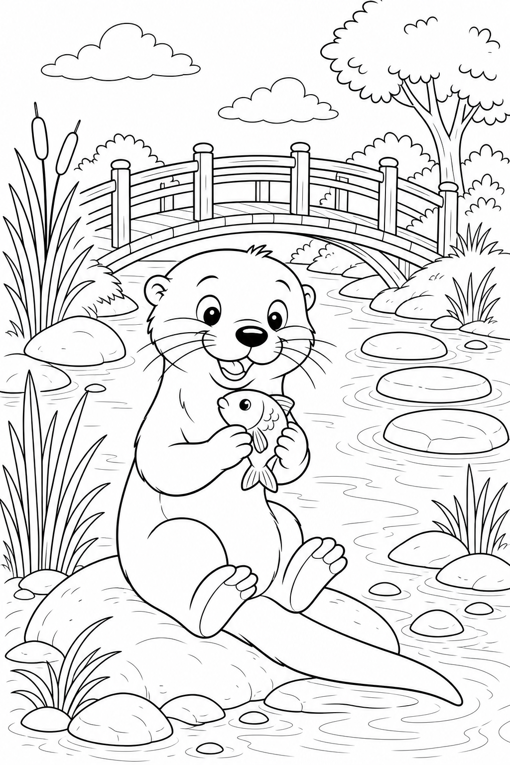 Lontra com peixe para colorir para colorir