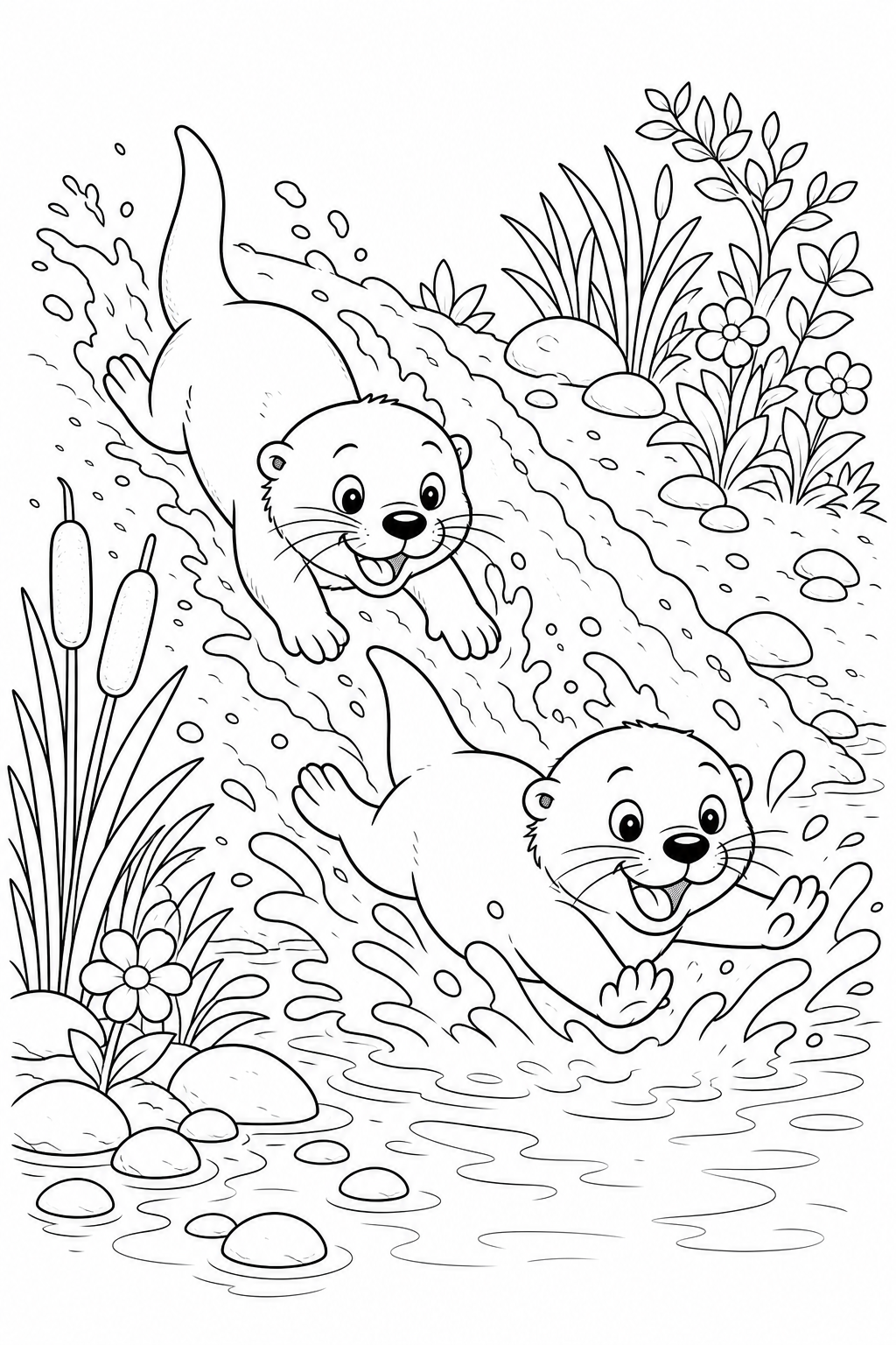 Lontras brincando para colorir para colorir