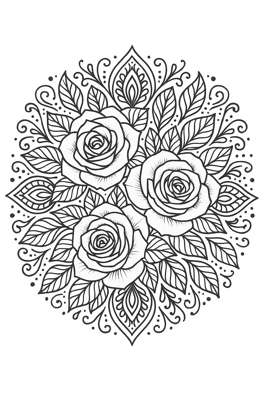 Mandala com rosas para colorir para colorir