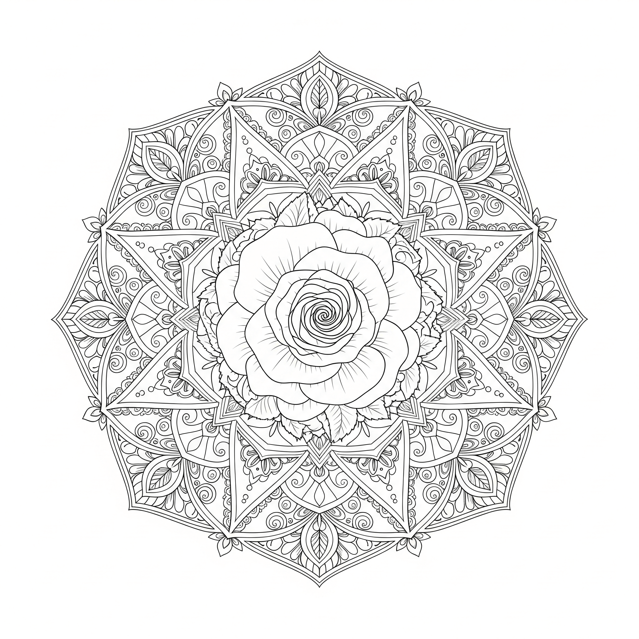 Mandala rosa central para colorir para colorir