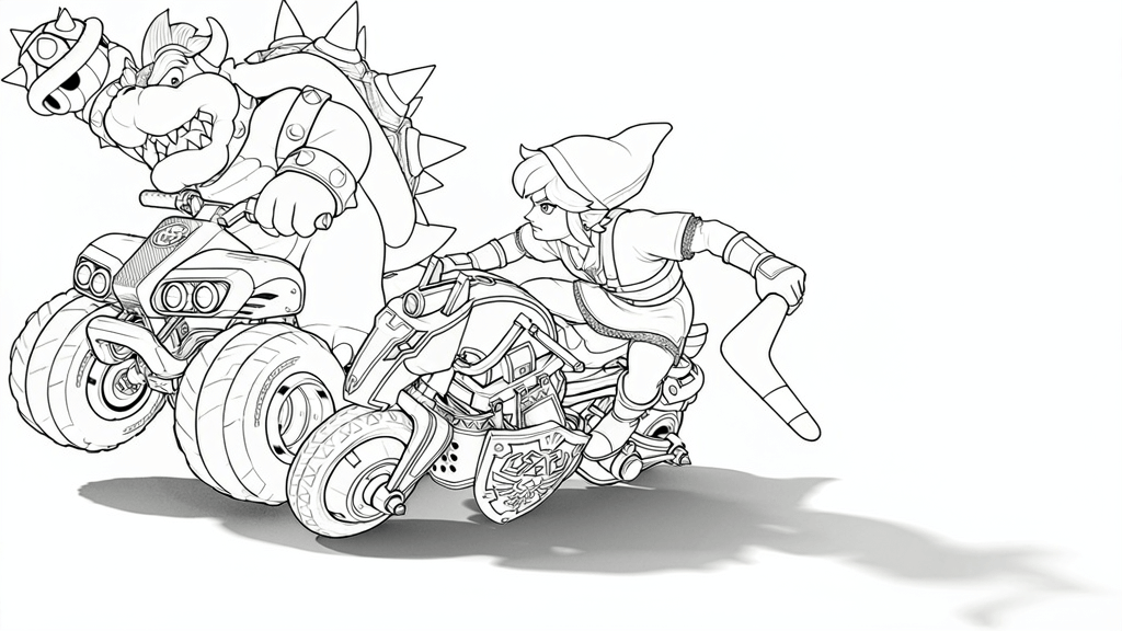 Bowser e link na corrida para colorir para colorir