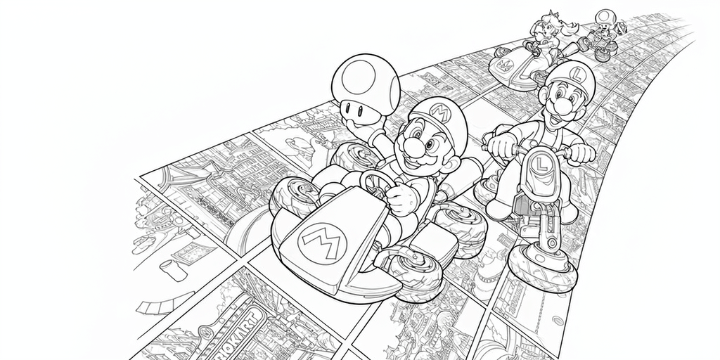 Corrida de mario kart com amigos para colorir para colorir