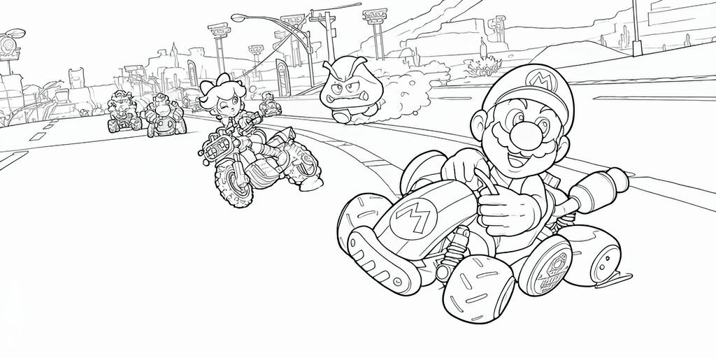 Corrida de mario kart para colorir para colorir