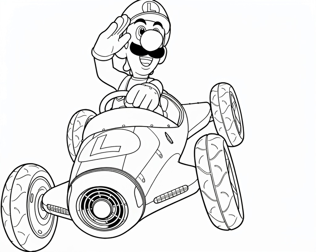Luigi no kart de corrida para colorir para colorir