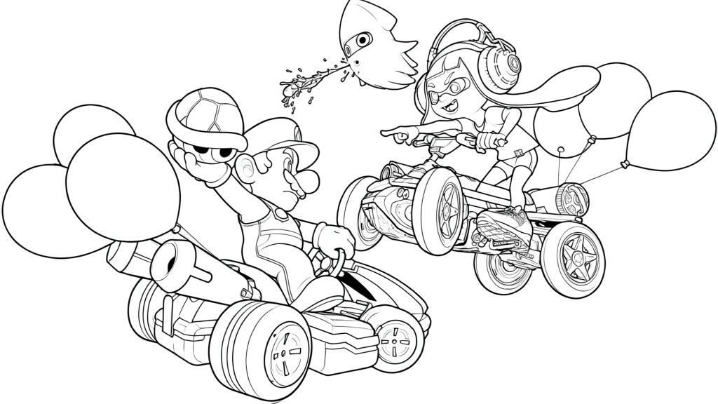 Mario e inkling na corrida para colorir para colorir