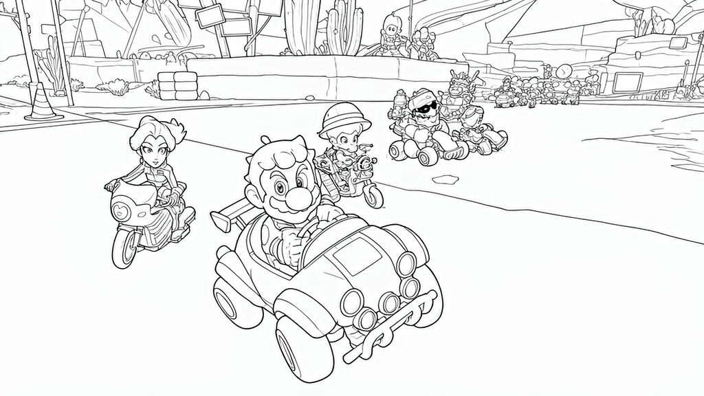 Mario kart com amigos para colorir para colorir
