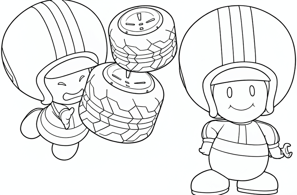 Toad mecanico com pneus para colorir para colorir