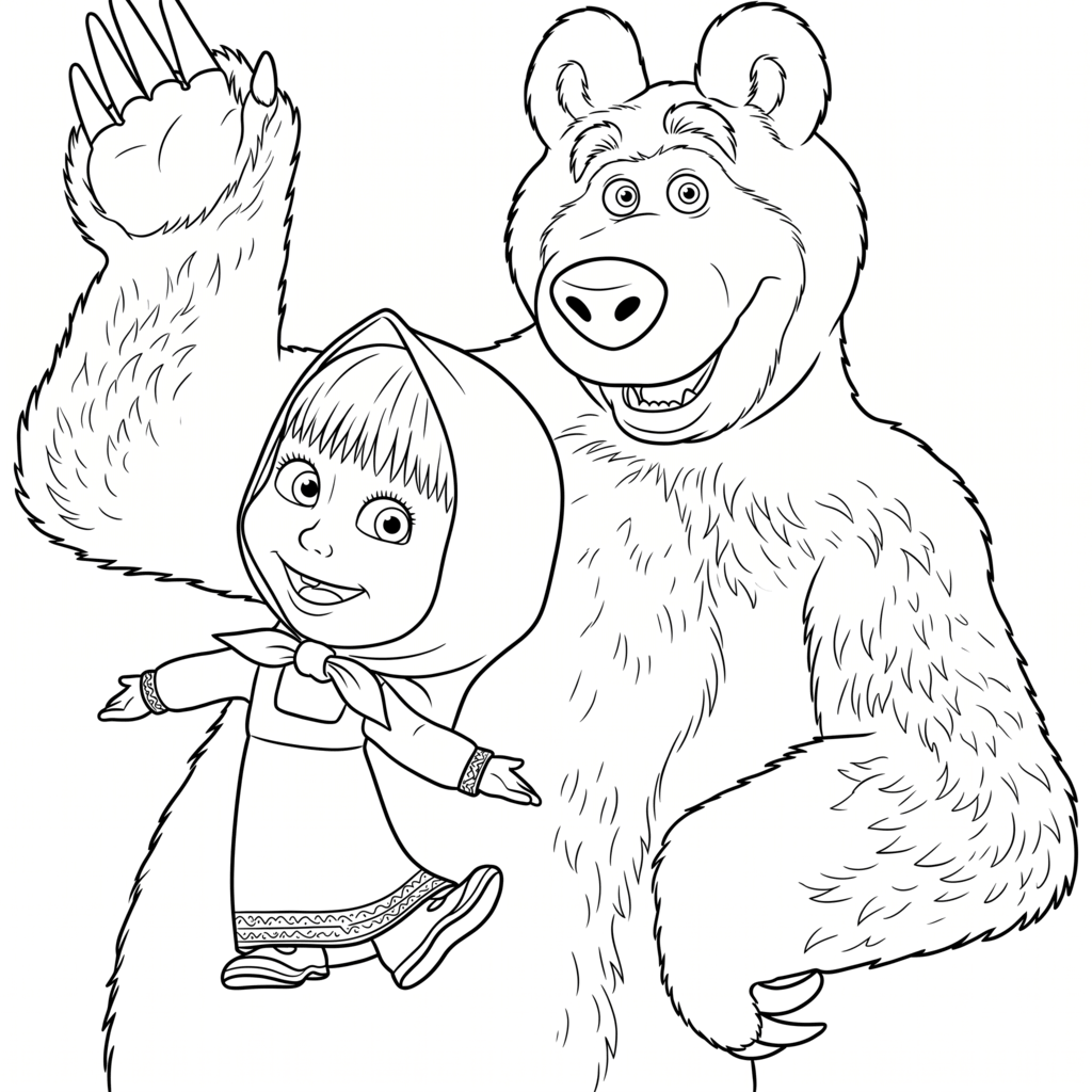 Masha e o urso dando tchau para colorir para colorir