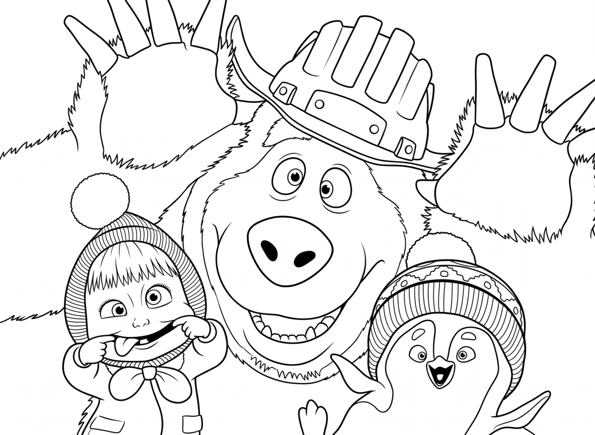 Masha e o urso fazendo caretas para colorir para colorir