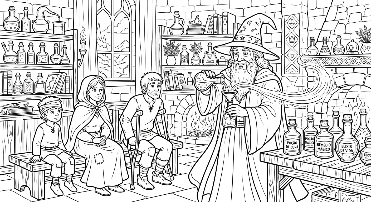 Medico magico usando pocoes para colorir para colorir