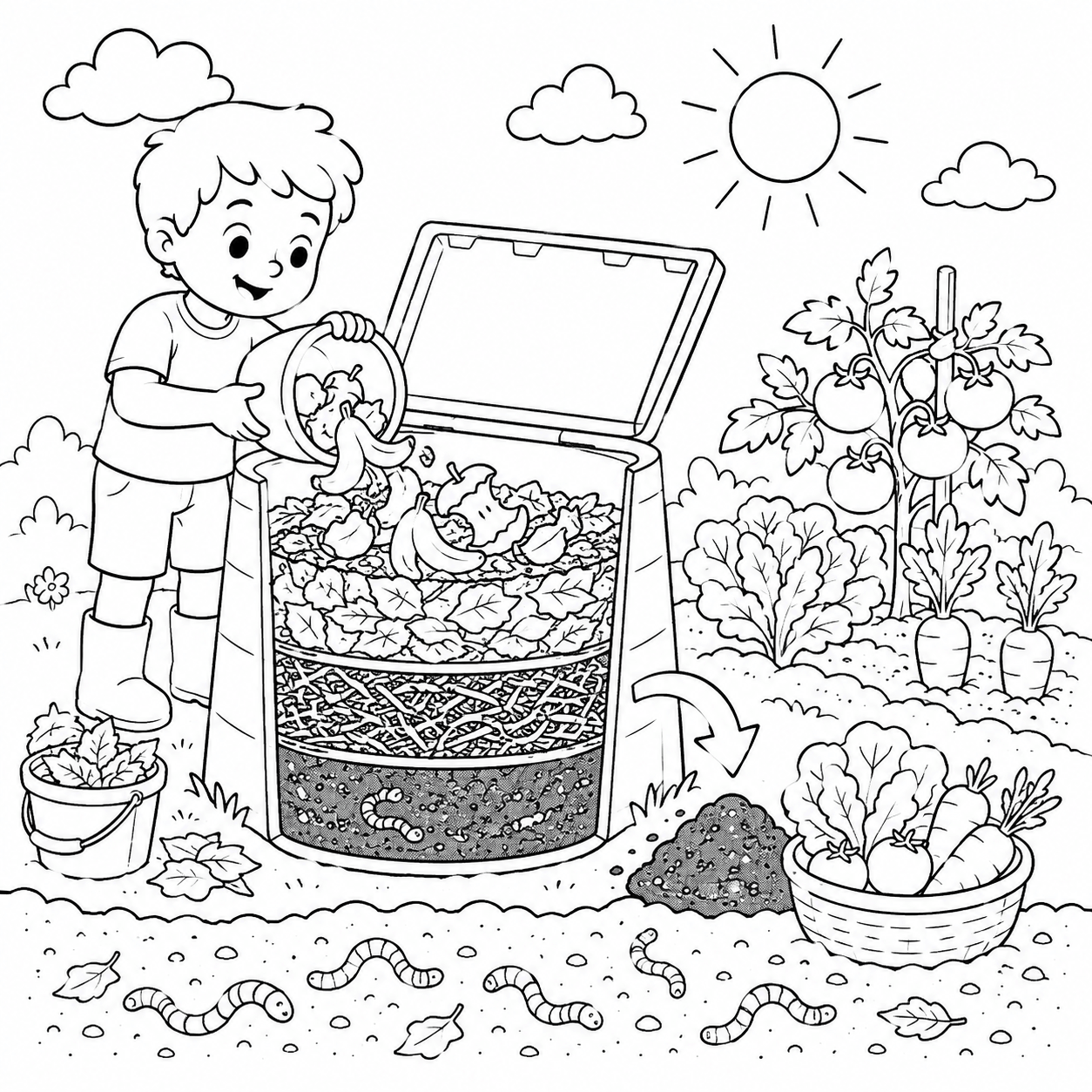 Compostagem para colorir para colorir