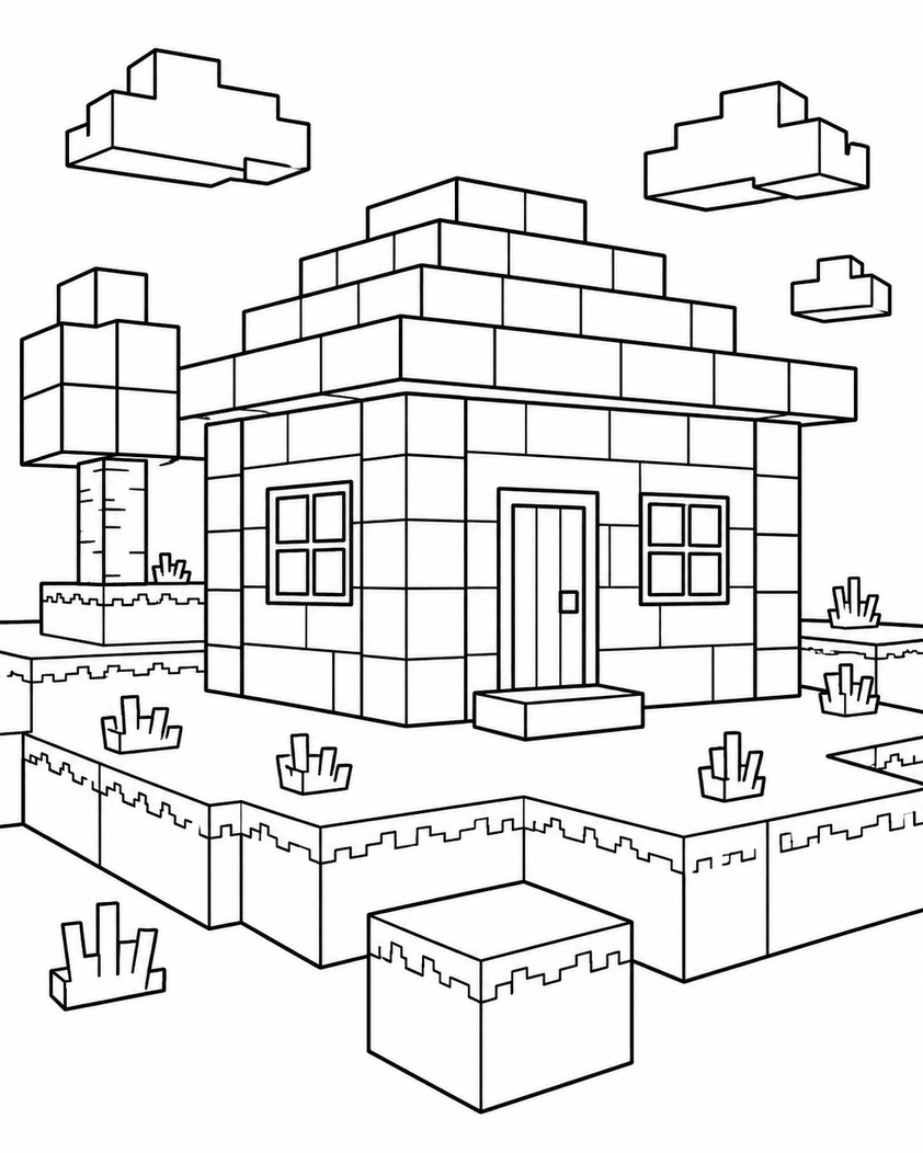 Minecraft casa para colorir para colorir