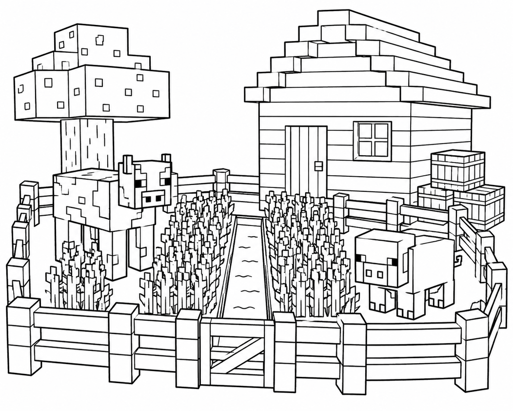 Minecraft fazenda para colorir para colorir
