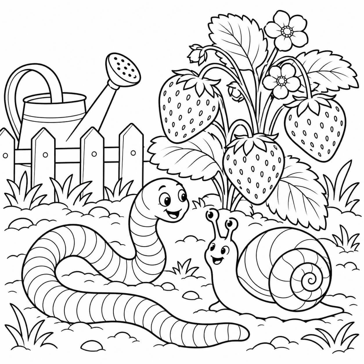 Minhoca e caracol no jardim para colorir para colorir