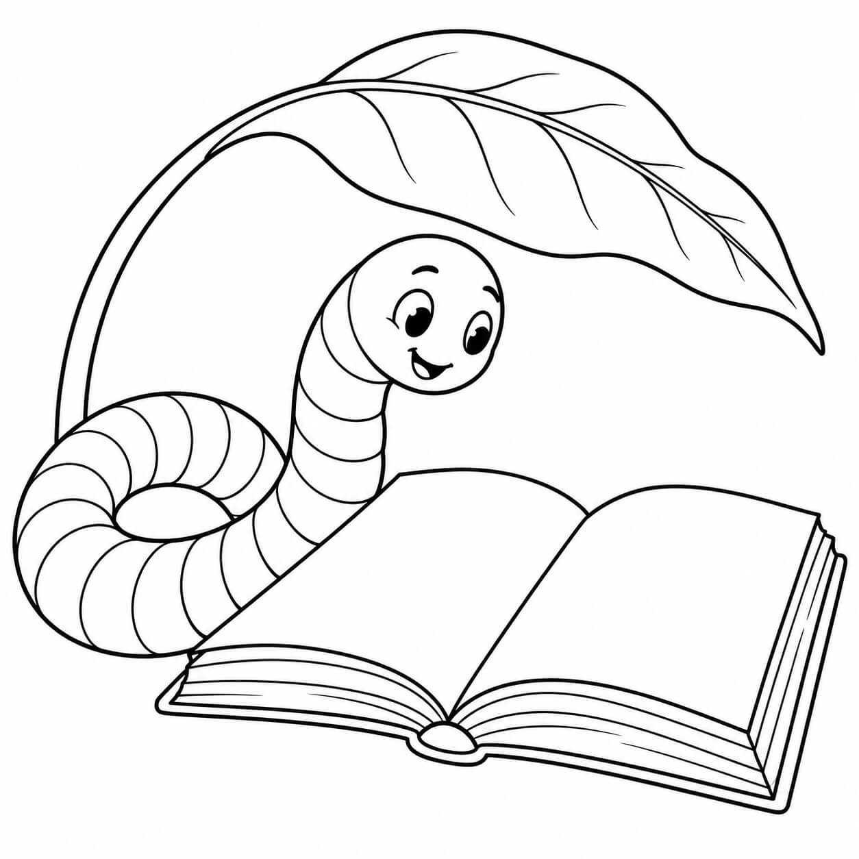Minhoca lendo um livro para colorir para colorir