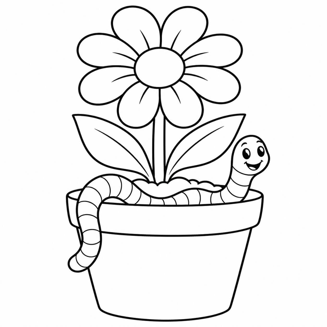 Minhoca no vaso de flor para colorir para colorir