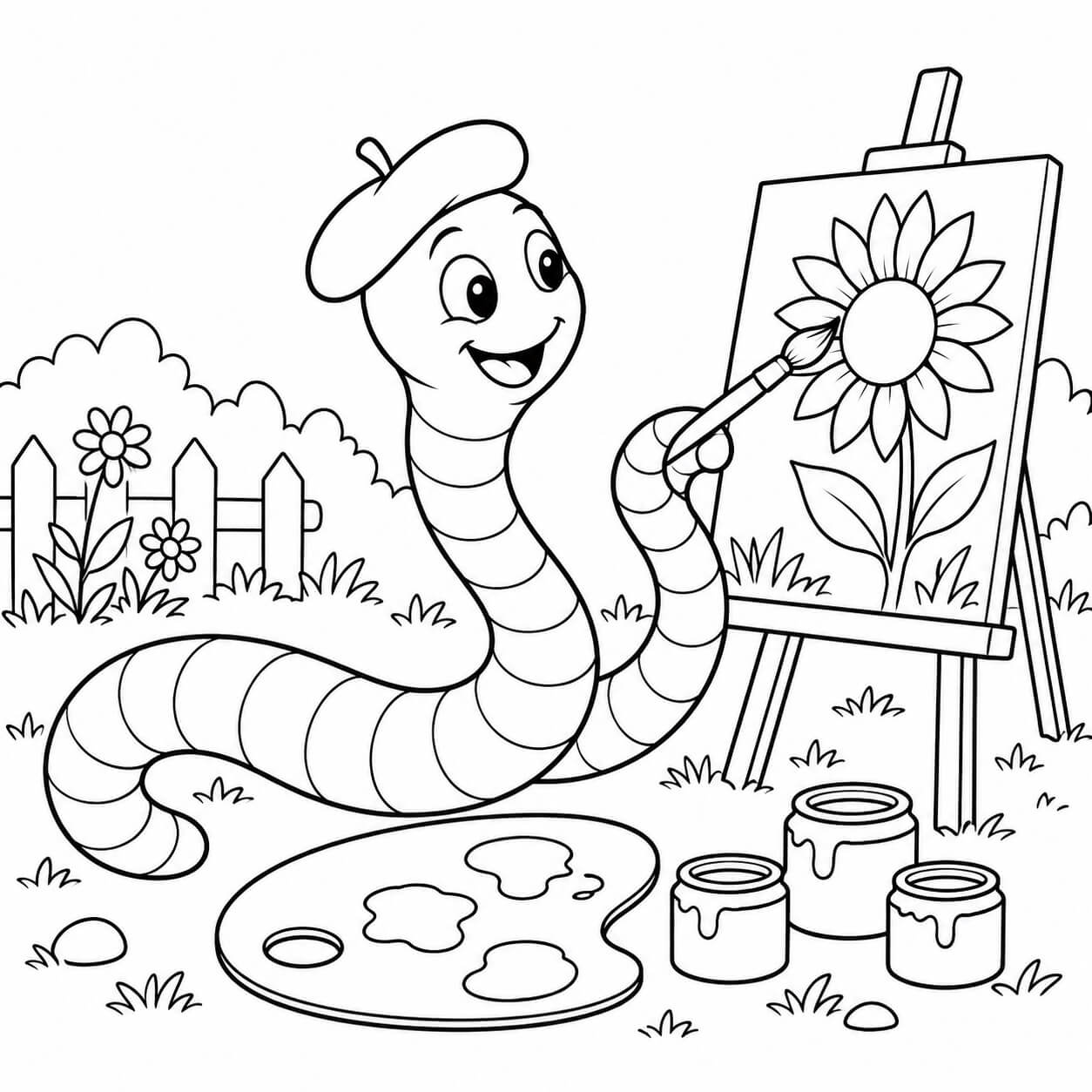 Minhoca pintando no cavalete para colorir para colorir