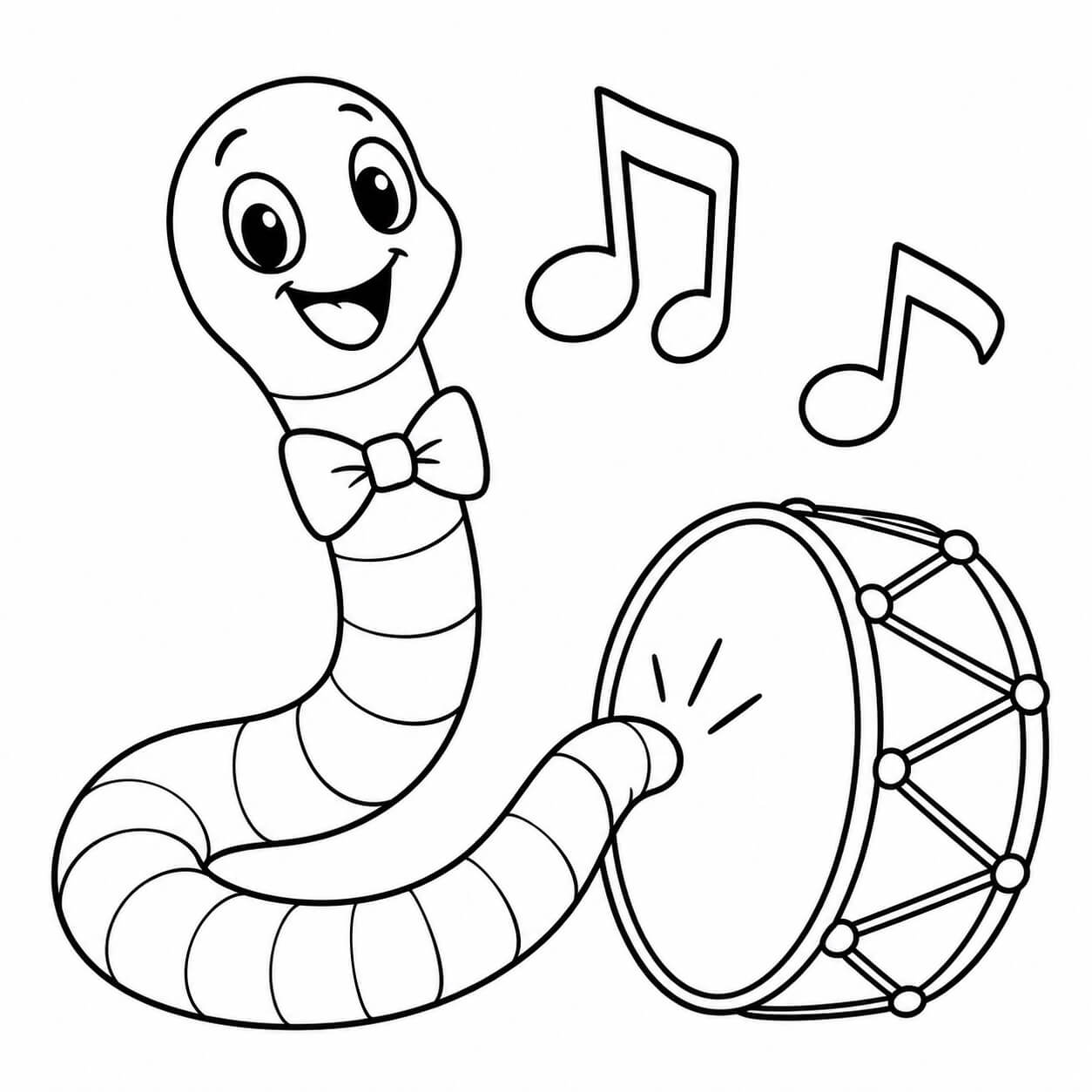 Minhoca tocando musica para colorir para colorir