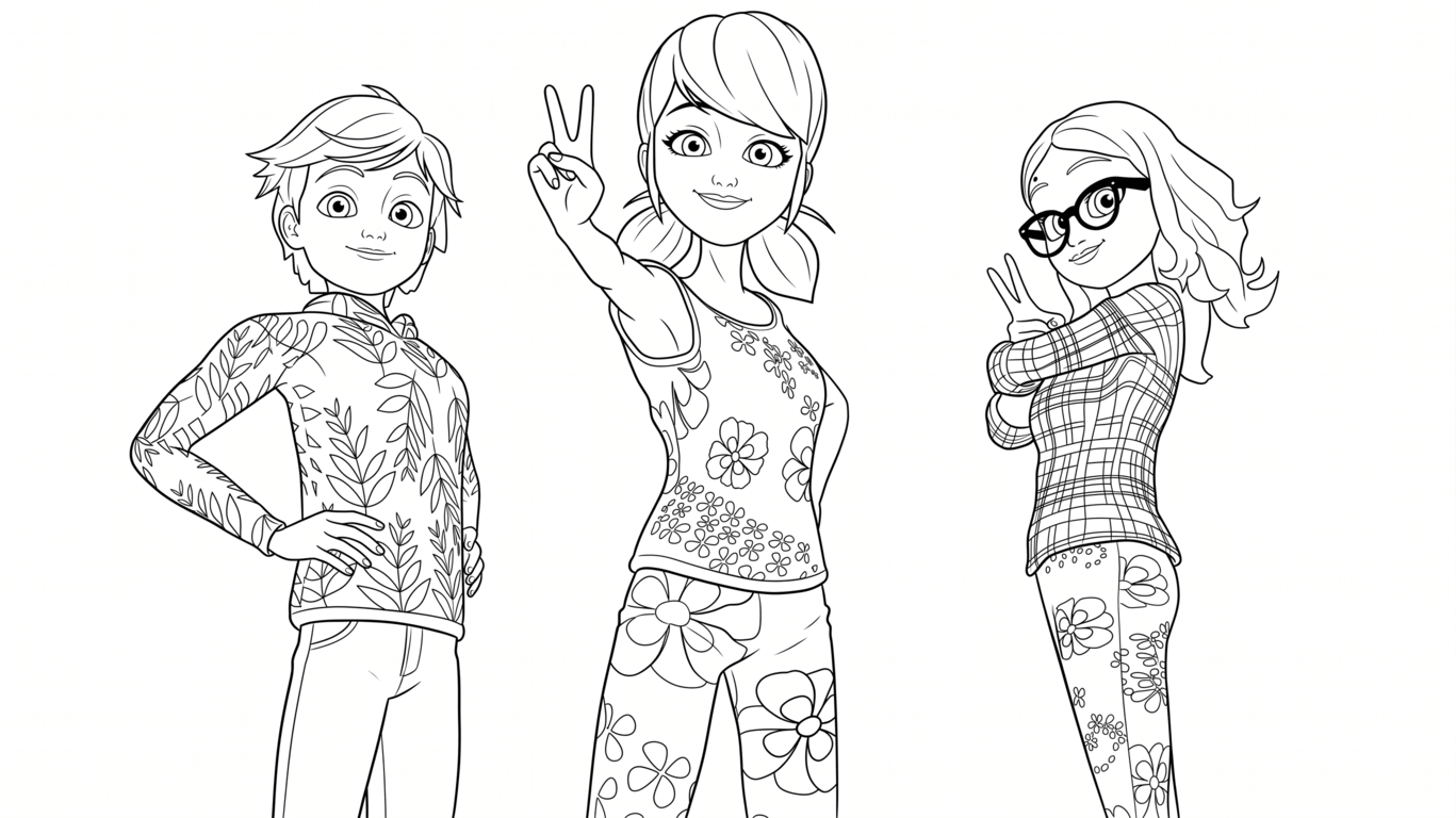 Adrien marinette e alya para colorir para colorir