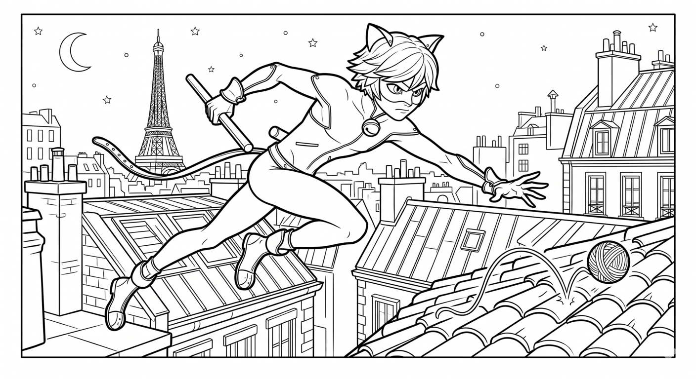 Cat noir atras de novelo de la para colorir para colorir