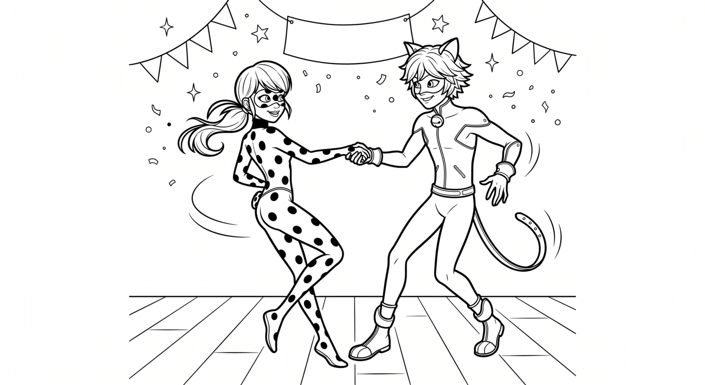Ladybug e cat noir dancando para colorir para colorir