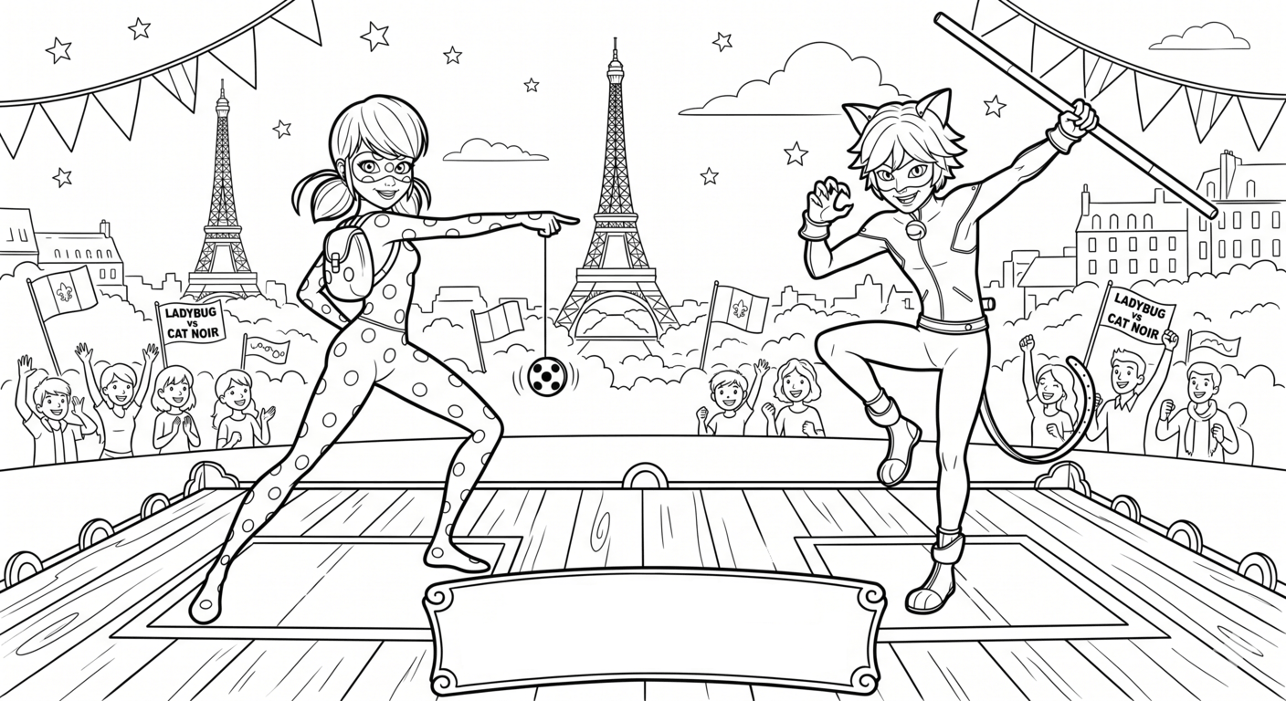 Ladybug e cat noir fazendo poses para colorir para colorir