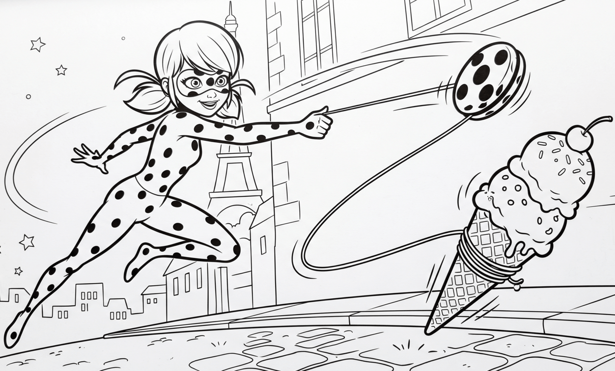 Ladybug salva sorvete com ioio para colorir para colorir