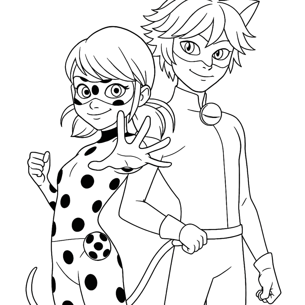Ladybut e cat noir miraculous para colorir para colorir