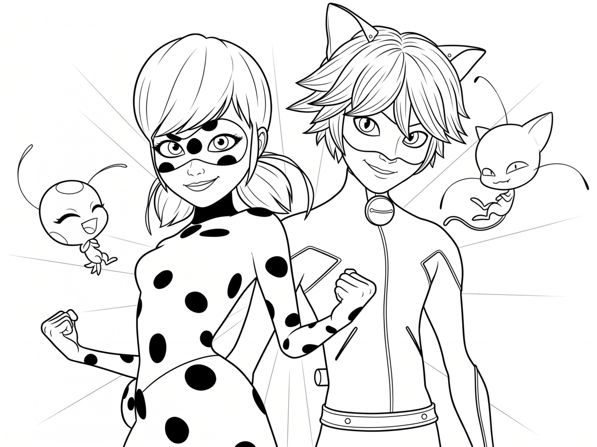 Miraculous ladybug e cat noir para colorir para colorir