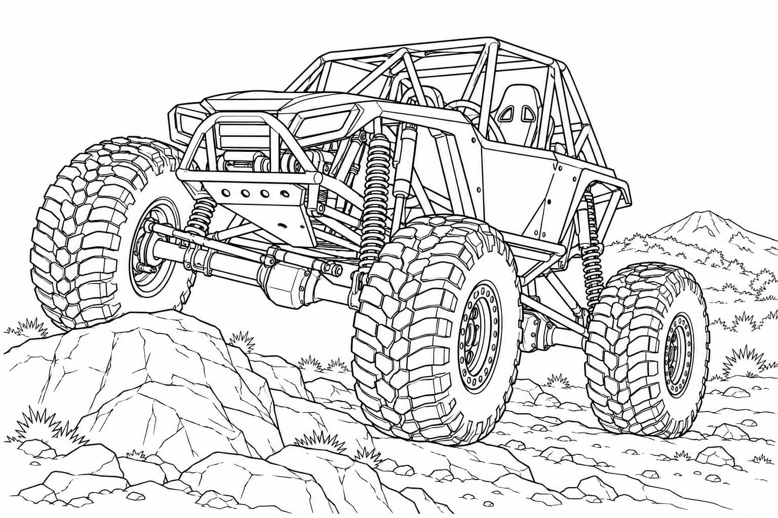 Monster truck realista em terreno acidentado para colorir para colorir