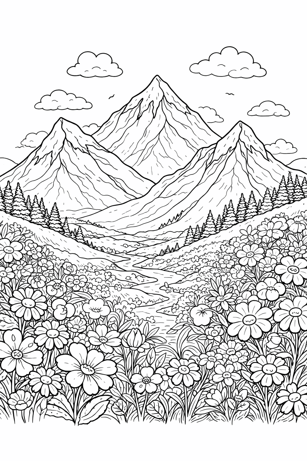 Montanhas e flores para colorir para colorir